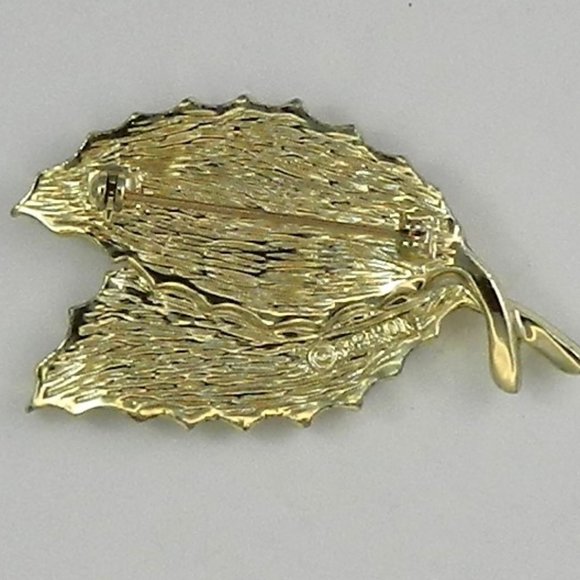 Signed Vintage Sarah Coventry Double Leaf Wood Inlay Brooch - Picture 4 of 5